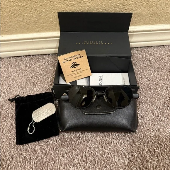 NWT Randolph Aviator Military Special Edition Matte Black Polarized Sunglasses